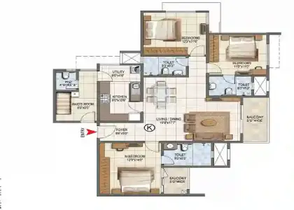 Nikoo Homes 9 Apartment 3 bhk floor plan by Bhartiya Group located at KIADB, Bagalur, Bangalore Karnataka