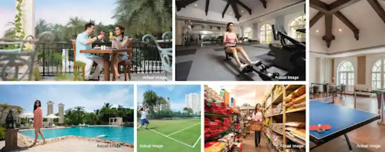 Nikoo Homes 9 Apartment Amenities collage by Bhartiya Group located at KIADB, Bagalur, Bangalore Karnataka