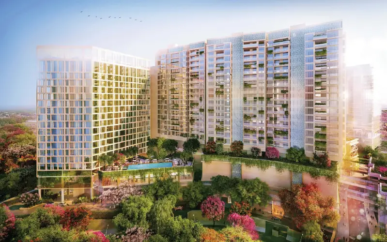 Nikoo Homes 9 Apartment podium view by Bhartiya Group located at KIADB, Bagalur, Bangalore Karnataka